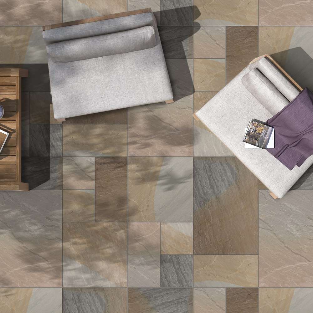 Indian York Riven Sandstone Mixed Patio Paving Slabs