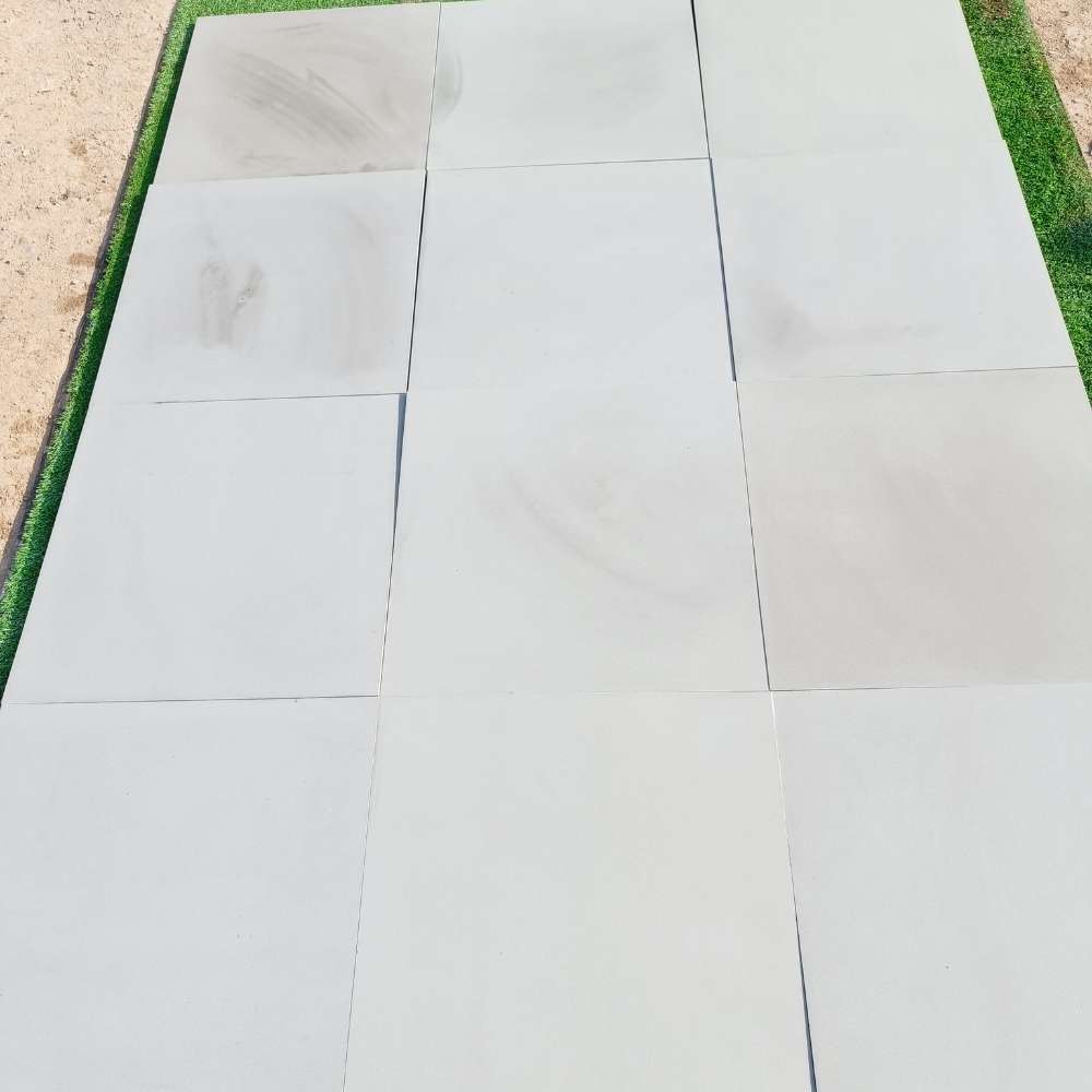Kandla Grey Smooth Sandstone 600x600 Sawn Edged Paving Slabs