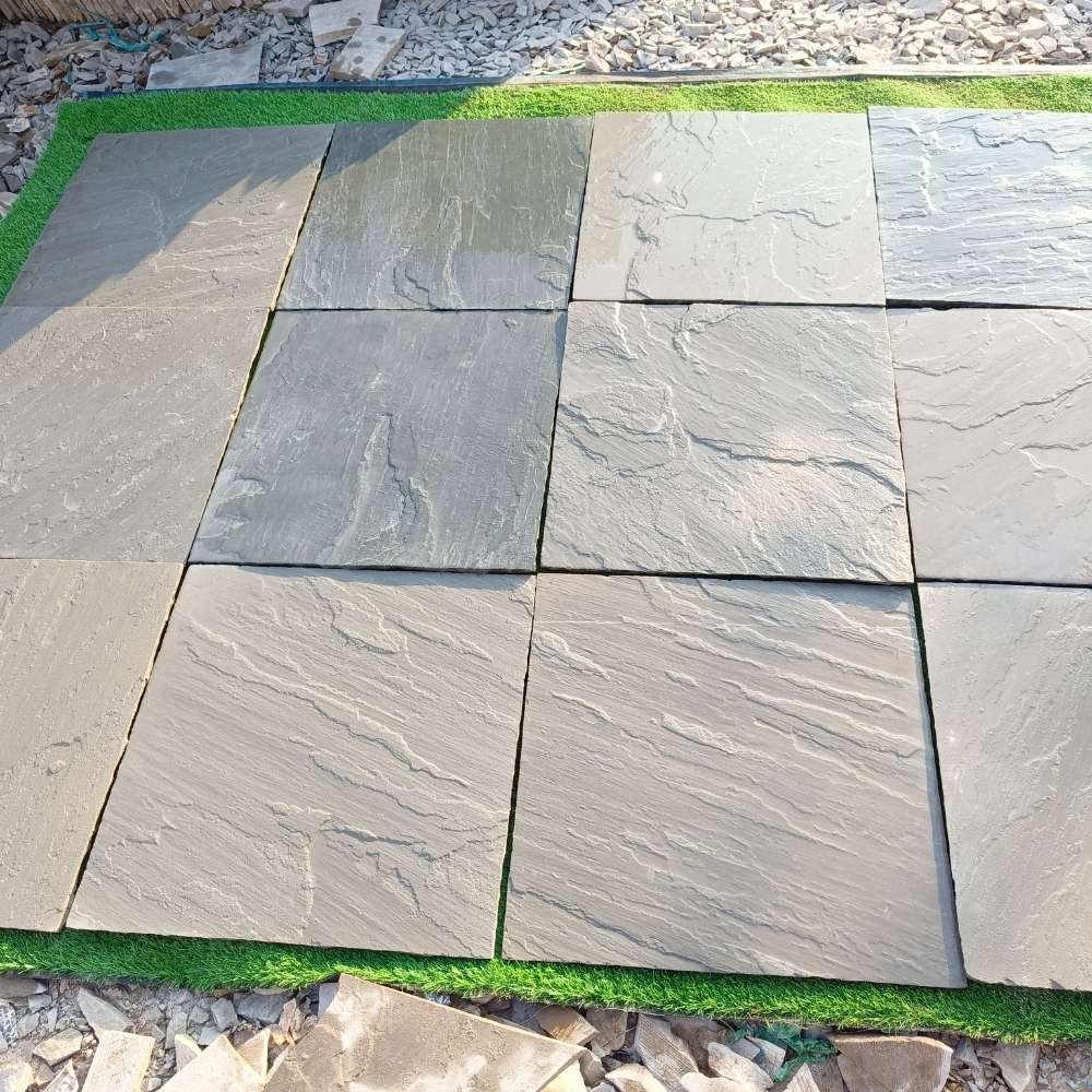 Kandla Grey Riven Sandstone 600x600 Paving Slabs 18mm