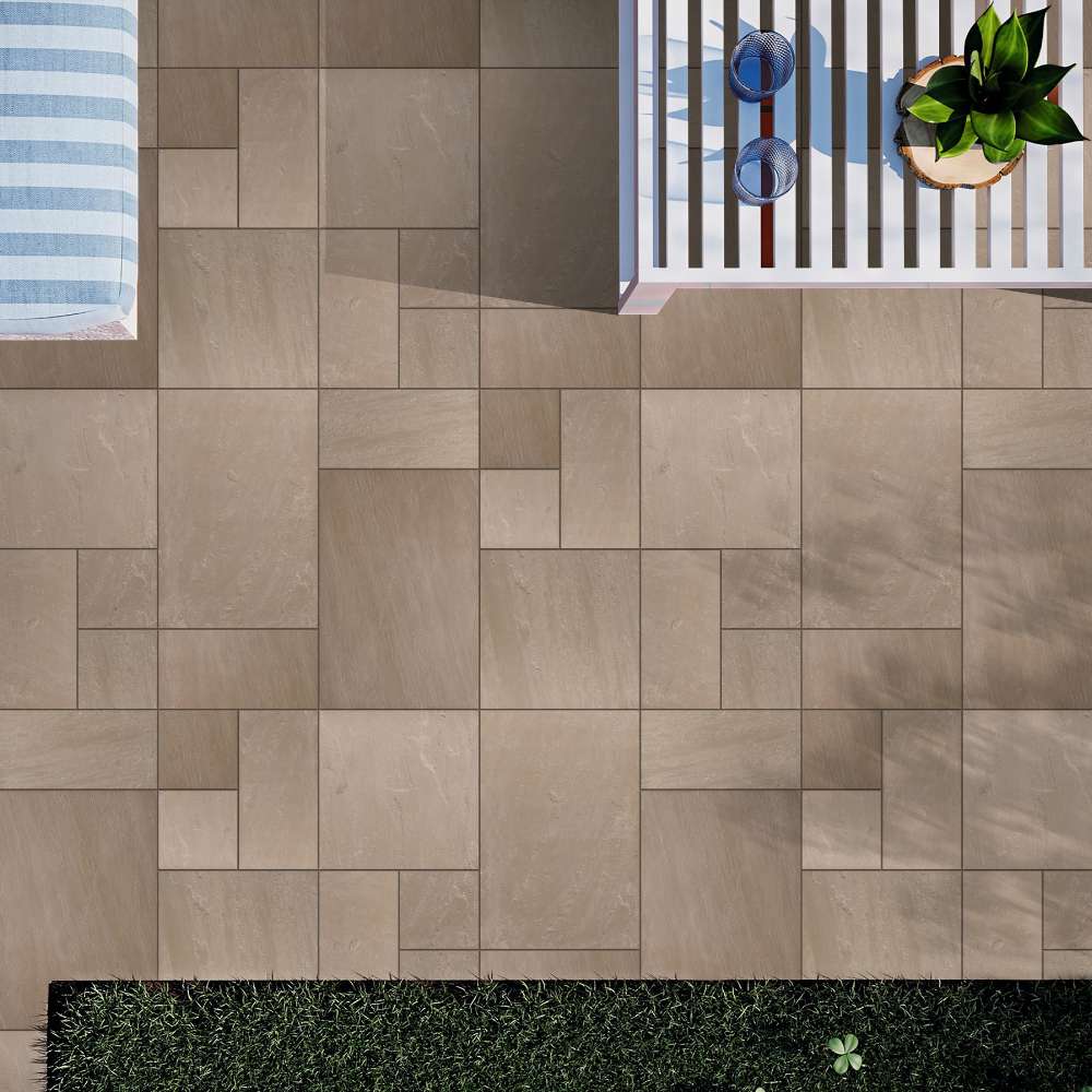 Raj Green Riven Sandstone Mixed Patio Sawn Edged Paving Slabs