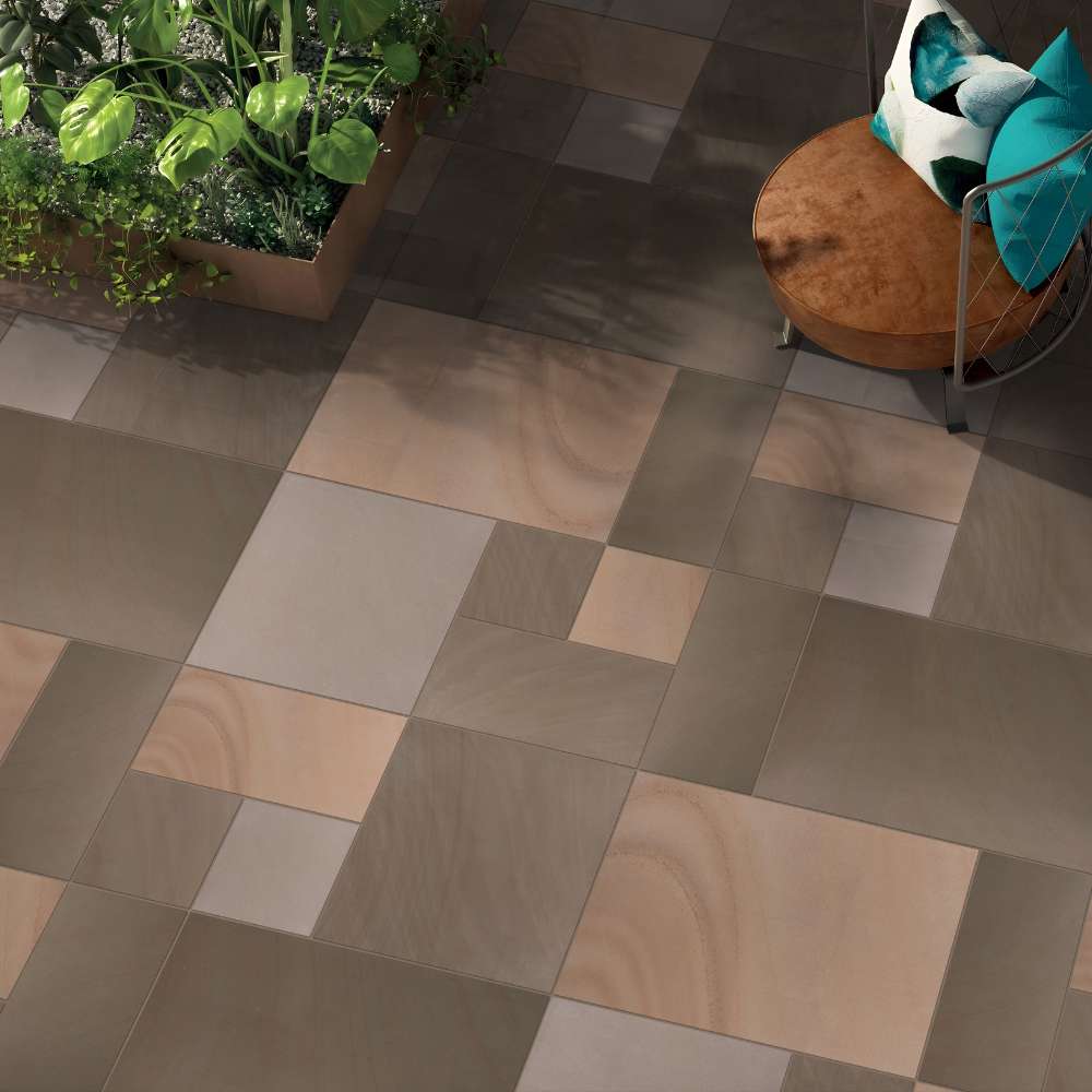 Rippon Buff Smooth Sandstone Mixed Patio Sawn Edged Paving Slabs