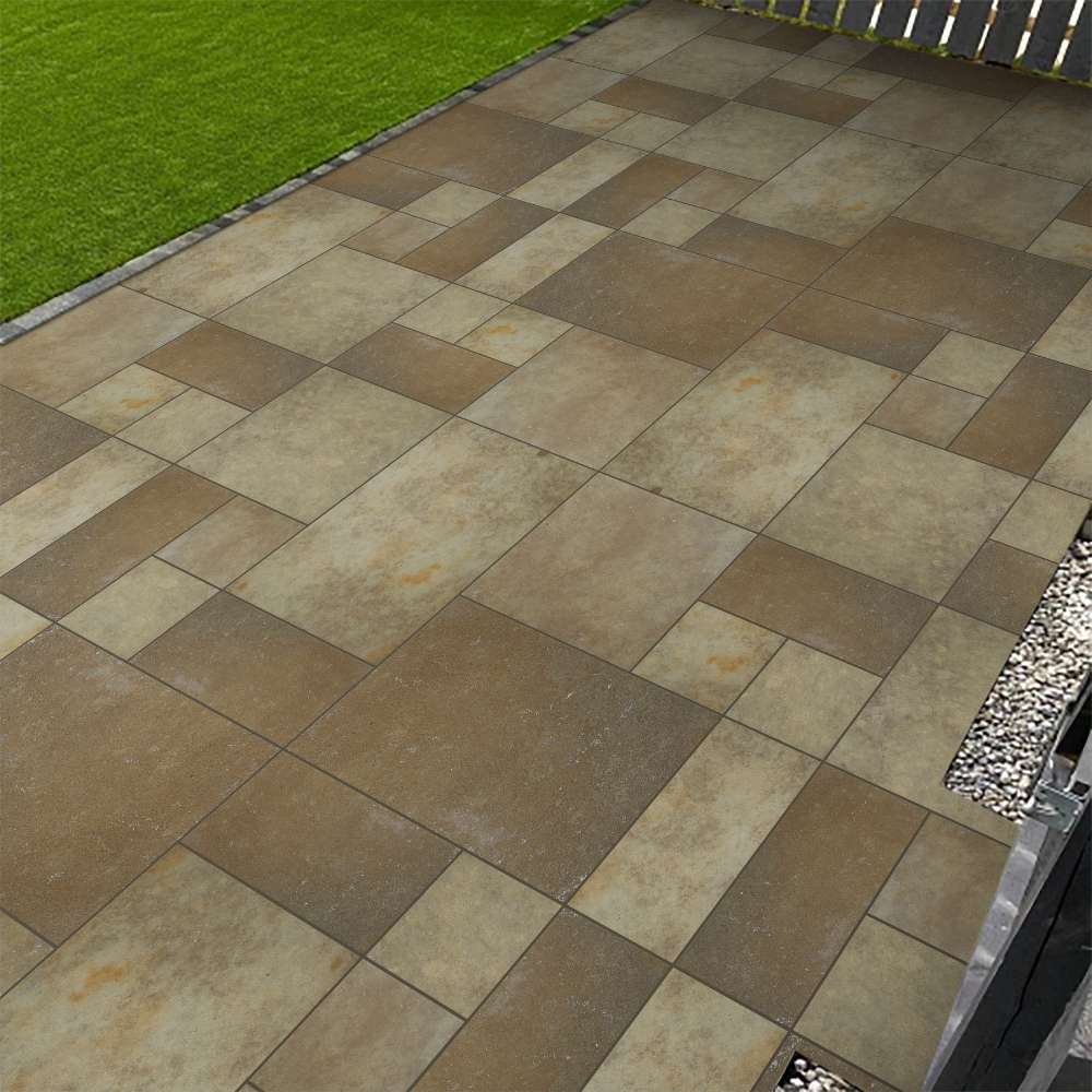 Tandur Yellow Riven Limestone Mixed Patio Sawn Edged Paving Slabs