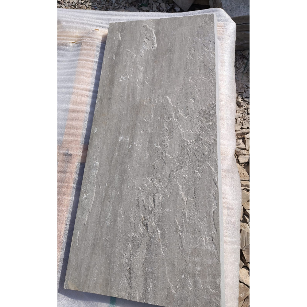 Kandla Grey Riven Sandstone 900x450x35 Sawn Edged Bullnose Steps