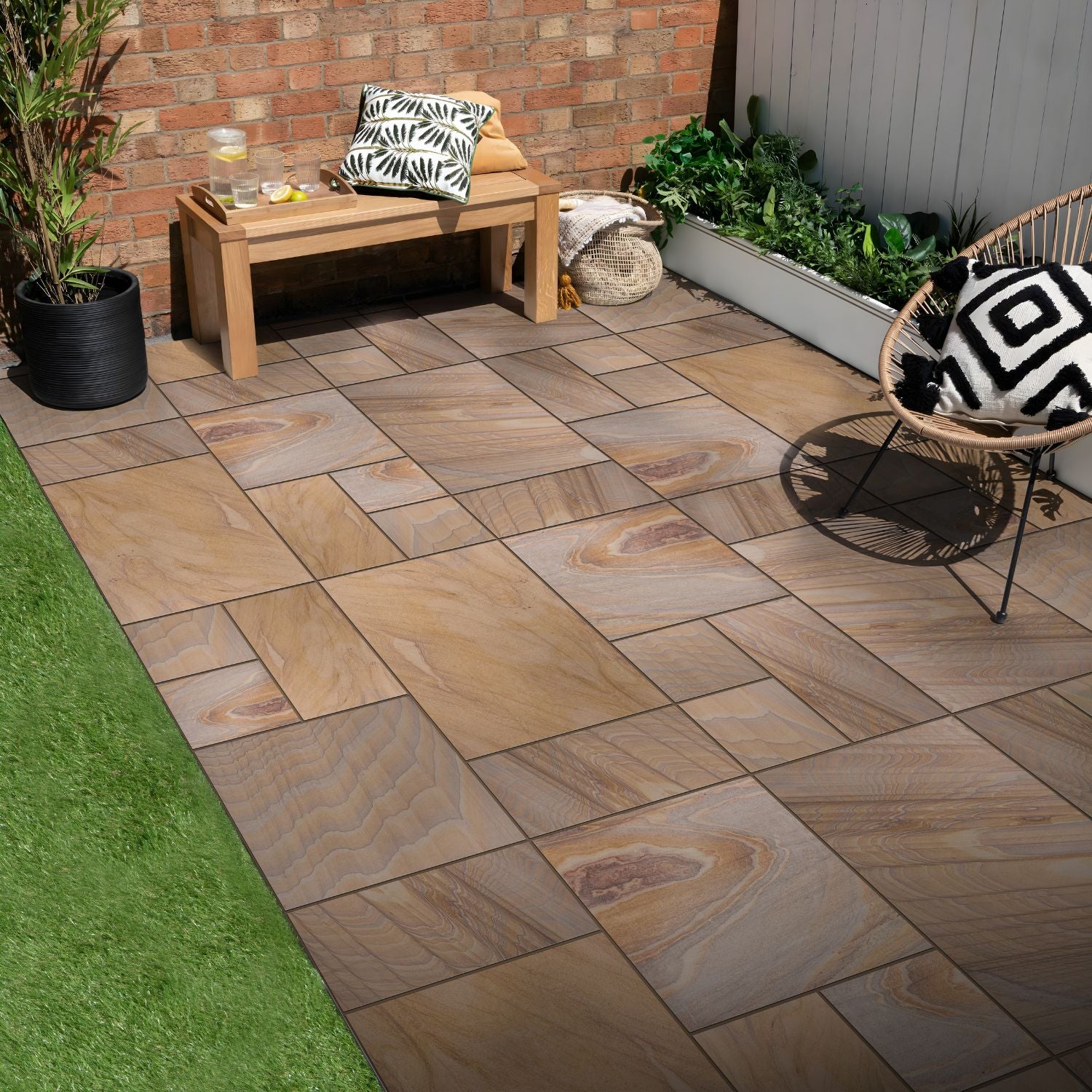 Rainbow Smooth Sandstone Mixed Patio Paving Slabs