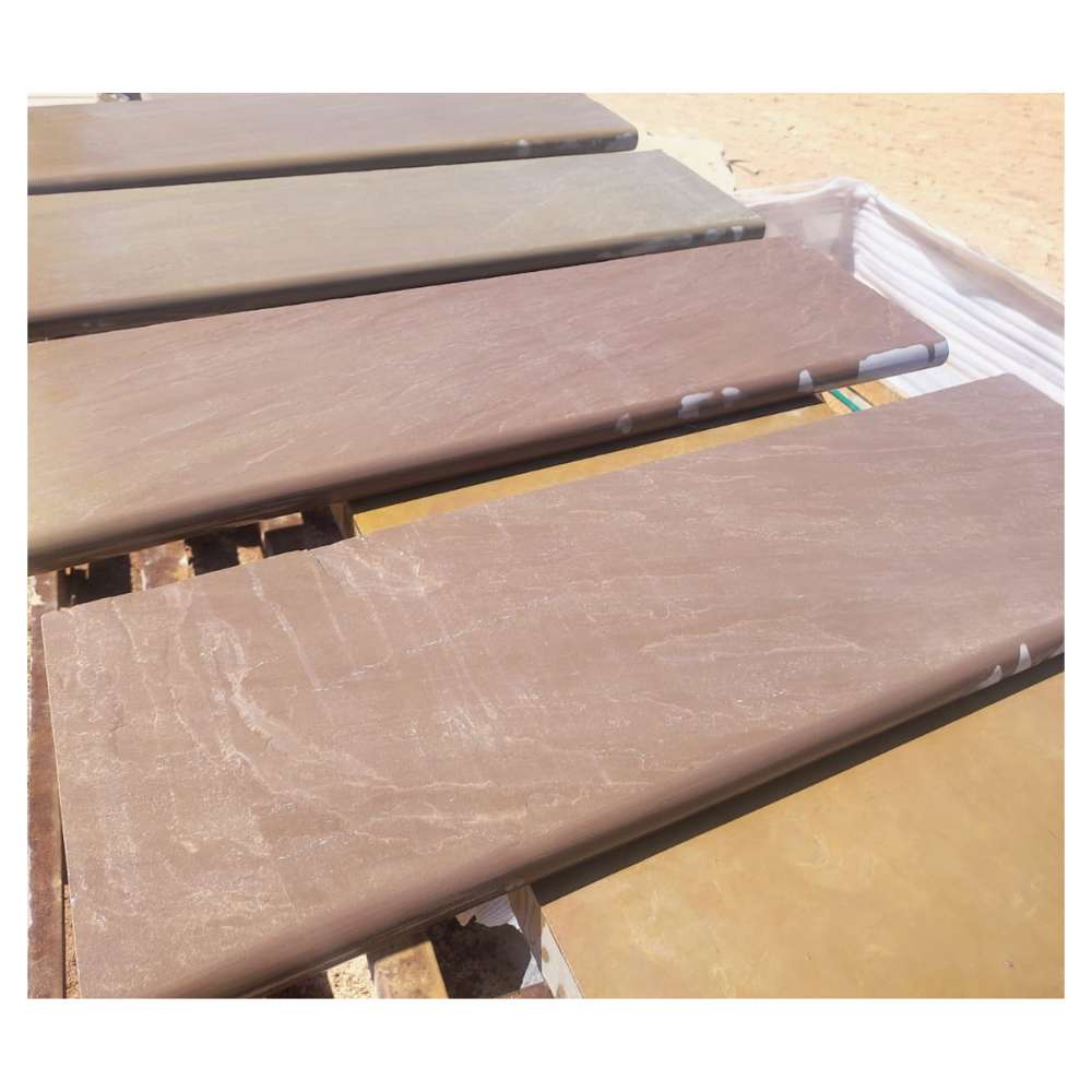 Raj Green Riven Sandstone 1200x350x50 Sawn Edged One Long Side Bullnose Steps