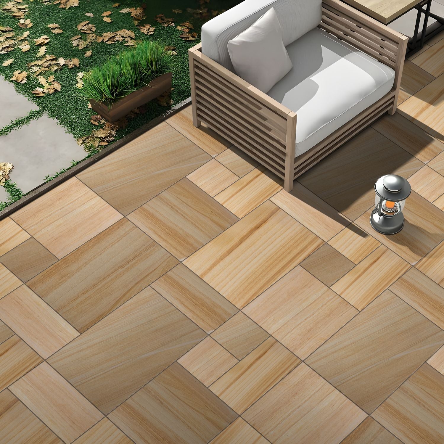 Teak Wood Smooth Sandstone Mixed Patio Paving Slabs